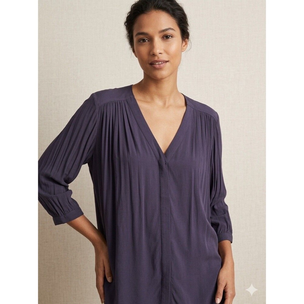 ARTISAN NY Blouse Womens 1X Blue V-Neck Button Tunic Boho Minimal Rayon Flowy